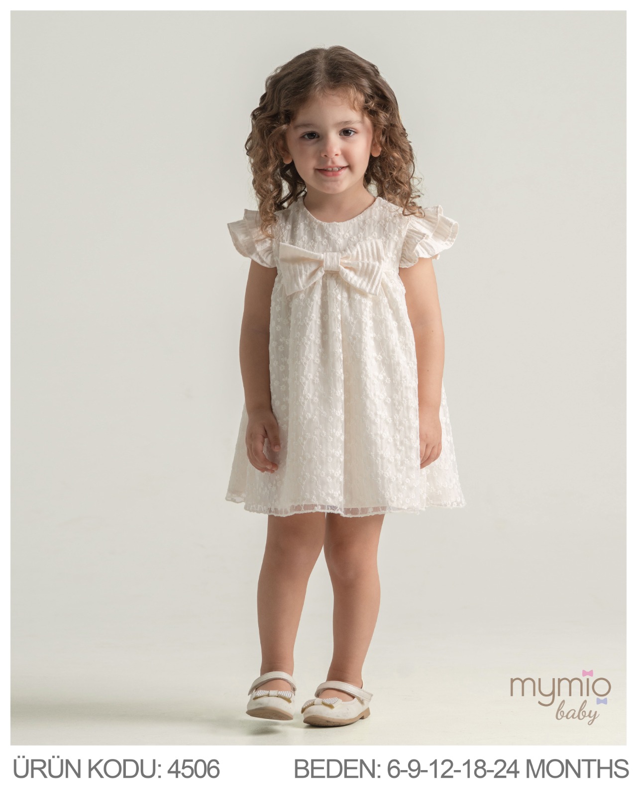 MYMİO-4506 PAPATYALI ELBİSE  EKRU 06/24 5 Lİ