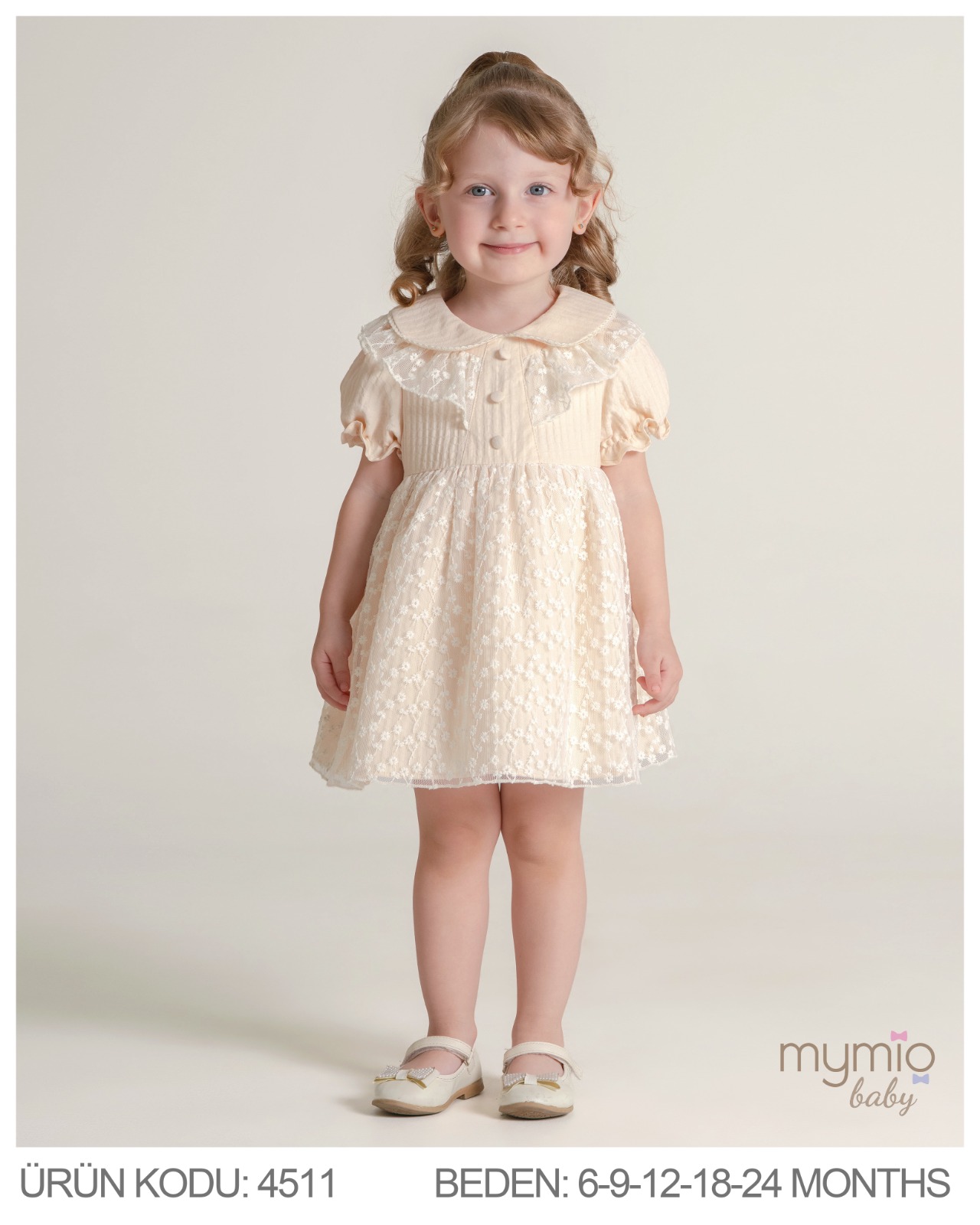 MYMİO-4511 PAPATYALI ELBİSE EKRU 09/24 5 Lİ