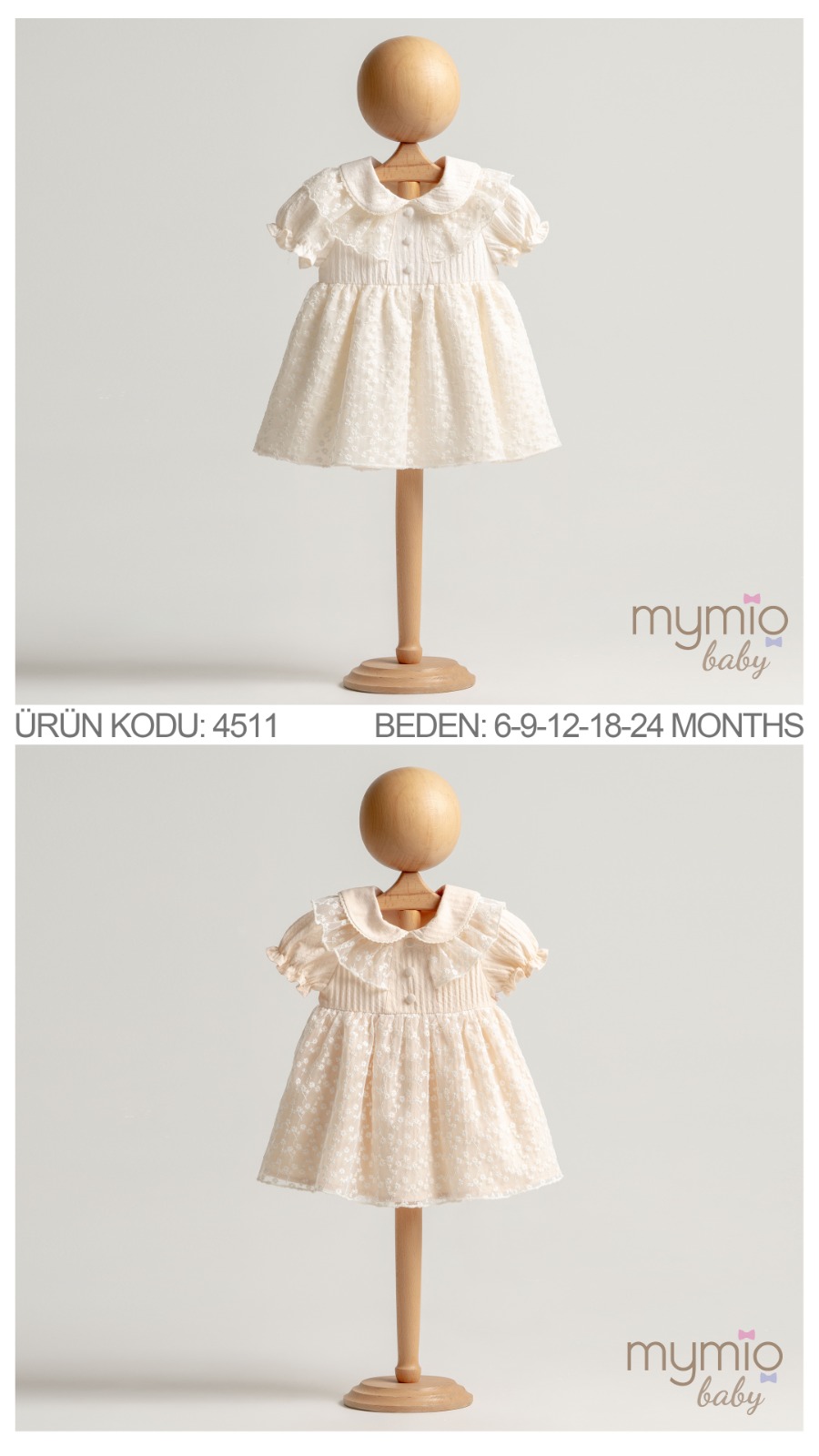 MYMİO-4511 PAPATYALI ELBİSE EKRU 09/24 5 Lİ