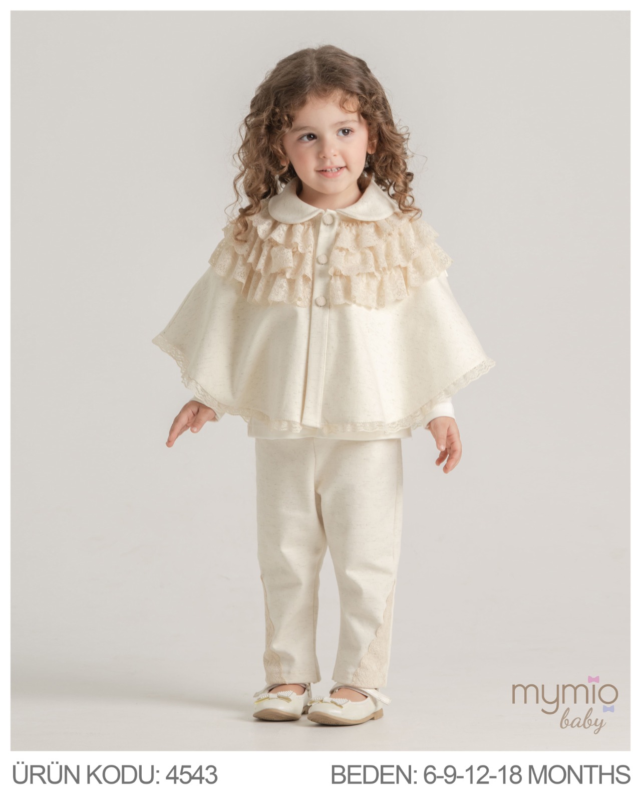 MYMİO-4543 SİMLİ DANTEL KIZ PELERİNLİ TK BEJ 03/12 4 LÜ